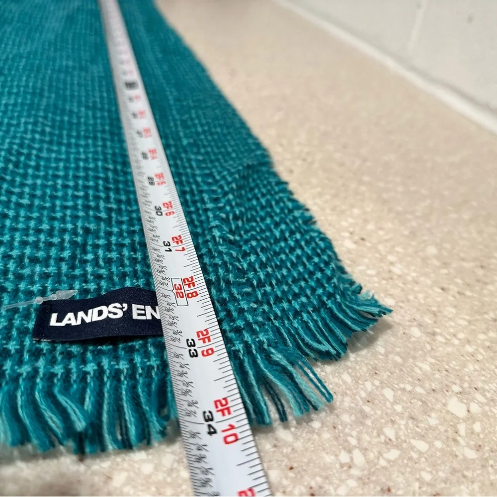 Land’s End NWT Teal Aqua Turquoise Checked Woven Scarf. Soft & Lightweight Blue